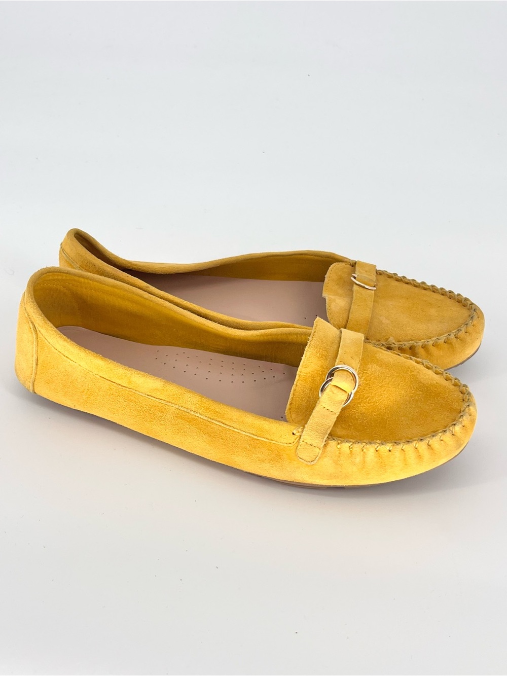 ALDO Mustard Yellow Suede Loafers Women’s 10 Moccasin Driving Flats Buckle